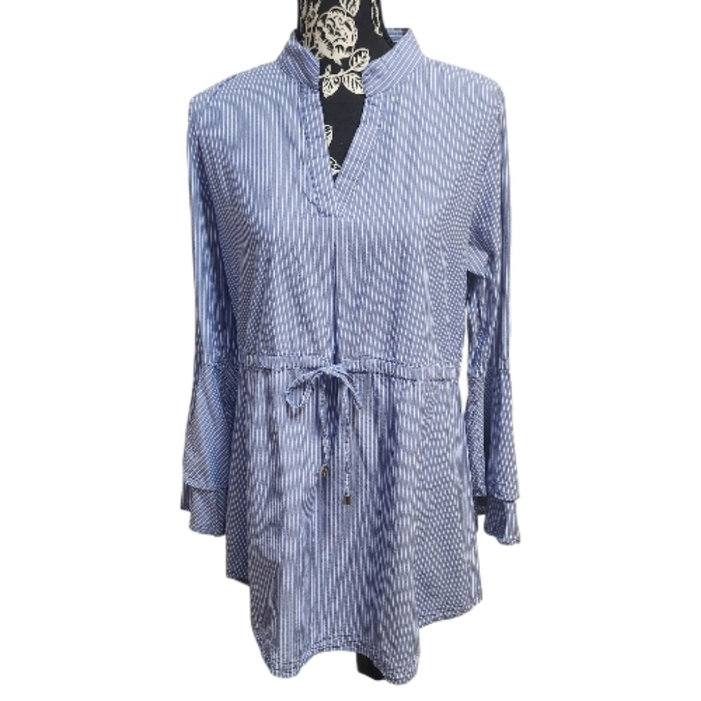 Hint of Blush Blue Striped Long Sleeve Tunic Top Sz XLarge